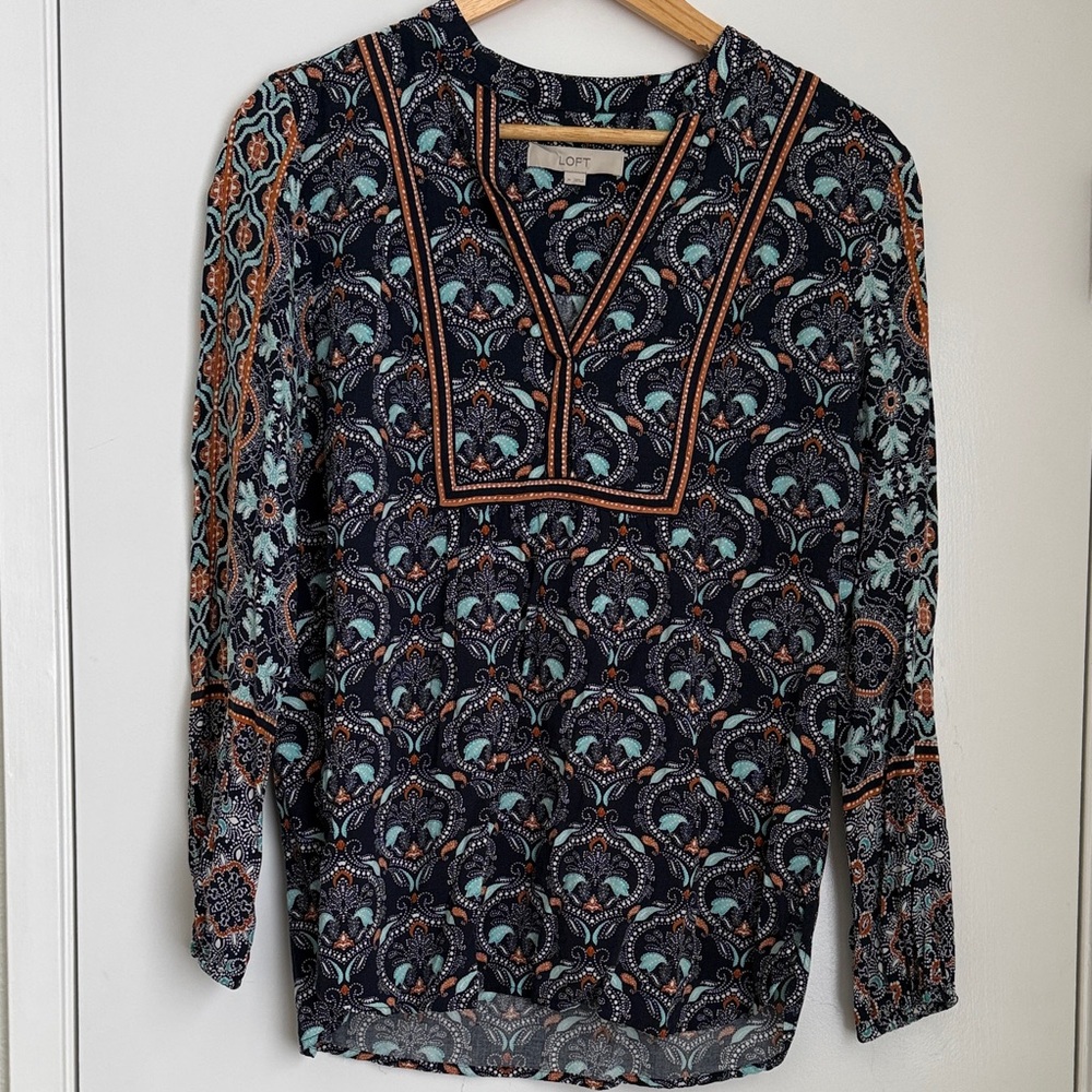 LOFT Women's Floral Blouse - Navy and Teal